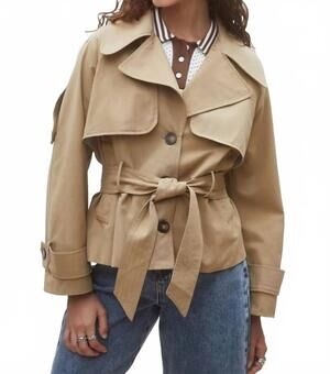 NEW SUNCOO elliot belted short trench coat jacket in camel
